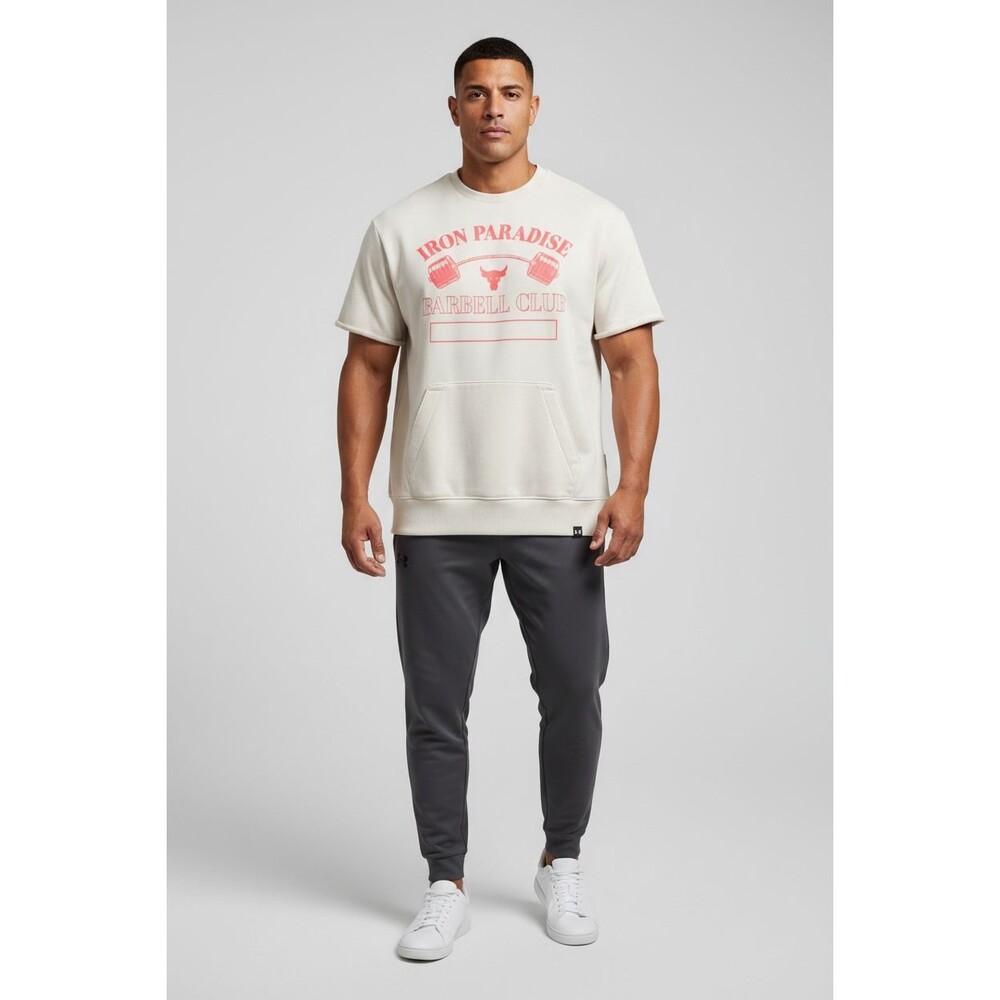 Under Armour UA Project Rock Men's M Beige Iron Paradise Heavyweight Terry Crew